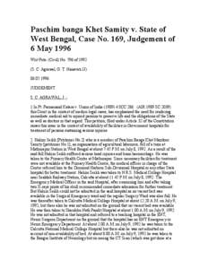 Paschim banga Khet Samity v. State of West Bengal, Case No. 169, Judgement of 6 May 1996 Writ Petn. (Civil) No. 796 of[removed]S. C. Agrawal, G. T. Nanavati JJ[removed]