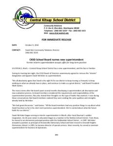 Community Relations P. O. Box 8, Silverdale, Washington[removed]Telephone: ([removed] ~ Fax: ([removed]Web: www.cksd.wednet.edu  FOR IMMEDIATE RELEASE