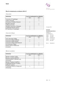 Notat  Plan for institutional accreditation[removed]Universities Institution University of Copenhagen