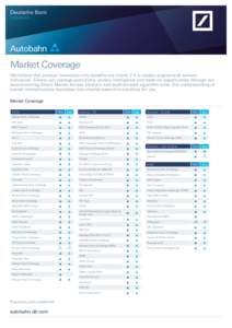 Deutsche Bank Equities Market Coverage We believe that product innovation only benefits our clients if it is closely aligned with service innovation. Clients can manage executions, access intelligence and trade on opport