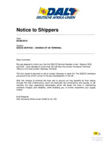 Notice to Shippers ______________________________________________________________________ Date: [removed]Subject: