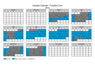 Aquatics Calendar - Paradise Cove 2015 S M