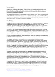 Dear Sir/Madam, Re: Appeal by ECO2 against Mid Suffolk District Council’s refusal of planning permission for a Mendlesham Renewable Energy Plant, Norwich Road, Wetheringsett-Cum-Brockford, Appeal Reference APP/W3520/A/