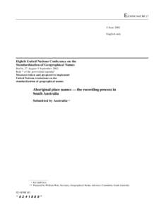 E/CONF.94/CRP.17 5 June 2002 English only Eighth United Nations Conference on the Standardization of Geographical Names