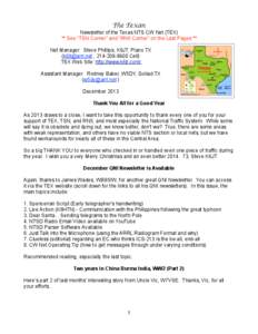 The Texan Newsletter of the Texas NTS CW Net (TEX) ** See “TSN Corner” and “RN5 Corner” on the Last Pages **