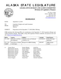 ALASKA STATE LEGISLATURE LEGISLATIVE BUDGET AND AUDIT COMMITTEE Division of Legislative Finance P.O. Box[removed]Juneau, AK[removed]