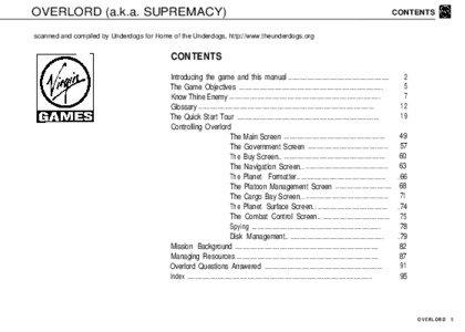OVERLORD (a.k.a. SUPREMACY)  CONTENTS