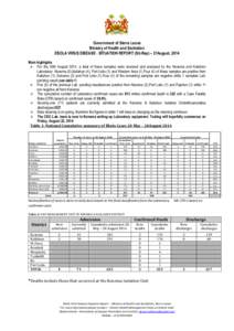 Government of Sierra Leone Ministry of Health and Sanitation EBOLA VIRUS DISEASE - SITUATION REPORT (Sit-Rep) – 21August, 2014 Main highlights  For the 20th August 2014, a total of 9new samples were received and ana