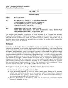 Financial institutions / Investment / Institutional investors / Terrorism Risk Insurance Act / Terrorism in the United States / Actuarial science / Terrorism insurance / Reinsurance / Deductible / Types of insurance / Insurance / Financial economics