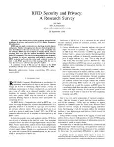 1  RFID Security and Privacy: A Research Survey Ari Juels RSA Laboratories
