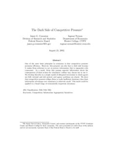 The Dark Side of Competitive Pressure∗ Jason G. Cummins Division of Research and Statistics Federal Reserve Board [removed]