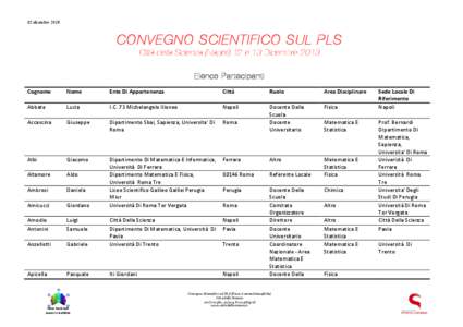 02 dicembre[removed]CONVEGNO SCIENTIFICO SUL PLS Città della Scienza (Napoli) 12 e 13 Dicembre 2013 Elenco Partecipanti Cognome	
  