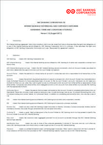 ABC BANKING CORPORATION LTD INTERNET BANKING FOR PERSONAL AND CORPORATE CUSTOMERS AGREEMENT, TERMS AND CONDITIONS OF SERVICE Version 1.0 (August[removed].
