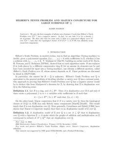 HILBERT’S TENTH PROBLEM AND MAZUR’S CONJECTURE FOR LARGE SUBRINGS OF Q BJORN POONEN