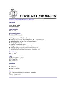 Discipline Case Digest Index  Law Society Home Page Case[removed]OTTO GEORG AMENT