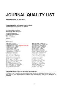 NOTES ACCOMPANYING THE JOURNAL QUALITY LIST