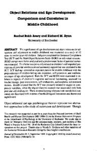 Object Relations and Ego Development: Comparison and Correlates in Middle Childhood Rachel Robb Avery and Richard M. Ryan University of Kochestei ABSTSACT The significance of ego development and object relations for adap