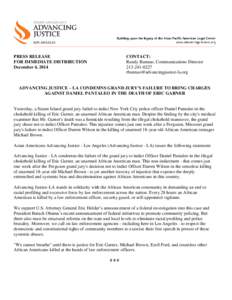 PRESS RELEASE FOR IMMEDIATE DISTRIBUTION December 4, 2014 CONTACT: Randy Bunnao, Communications Director