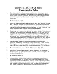 Sacramento Chess Club Team Championship Rules 1. This will be a USCF rated team tournament. The event will be a team round robin for eight (8) or fewer teams. If more than eight (8) teams enter, the event