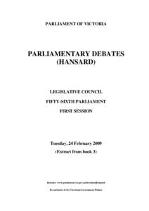 PARLIAMENT OF VICTORIA  PARLIAMENTARY DEBATES (HANSARD)  LEGISLATIVE COUNCIL