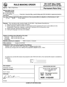 CR-103P (May[removed]RULE-MAKING ORDER Agency: Dept. of Agriculture . Effective date of rule: