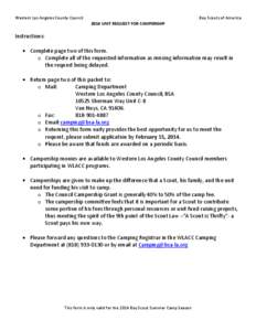 Western Los Angeles County Council  Boy Scouts of America 2014 UNIT REQUEST FOR CAMPERSHIP  Instructions: