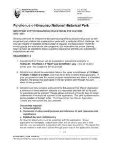 National Park Service U.S. Department of the Interior Pu‘uhonua o Hōnaunau National Historical Park