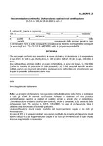 ALLEGATO 1b - Documentazione Antimafia: Dichiarazione sostitutiva di certificazione (D.P.R. n. 445 del[removed]e s.m.i.) ll_ sottoscritt_ (nome e cognome) ____________________________________________ nat_ a __________