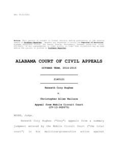 REL: Notice: This opinion is subject to formal revision before publication in the advance sheets of Southern Reporter. Readers are requested to notify the Reporter of Decisions, Alabama Appellate Courts, 300 