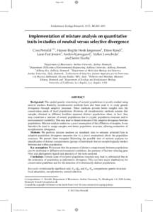 Page 881  Evolutionary Ecology Research, 2012, 14: 881–895 Implementation of mixture analysis on quantitative traits in studies of neutral versus selective divergence