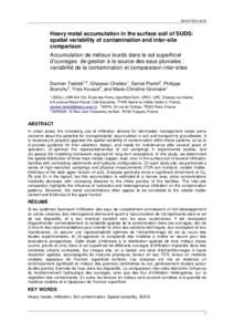 NOVATECHHeavy metal accumulation in the surface soil of SUDS: spatial variability of contamination and inter-site comparison Accumulation de métaux lourds dans le sol superficiel