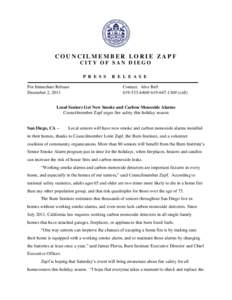 COUNCILMEMBER LORIE ZAPF CITY OF SAN DIEGO P R E S S For Immediate Release December 2, 2011