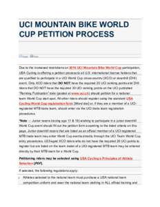 UCI MOUNTAIN BIKE WORLD CUP PETITION PROCESS Email Print