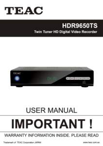 WARRANTY PROCEDURE v1.5.2: DEC 2011 Please read the owner’s manual carefully and ensure that you have followed the correct installation and operating procedures. 1.
