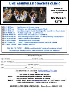 UNC ASHEVILLE COACHES CLINIC hosted by Coach Brenda Mock Kirkpatrick  OCTOBER