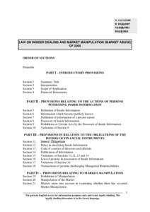 N[removed]I)/2005 Ν. 191(Ι)/2007 N.142(Ι)/2012 Ν.61(Ι)/2013  LAW ON INSIDER DEALING AND MARKET MANIPULATION (MARKET ABUSE)