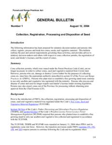 Forest and Range Practices Act  GENERAL BULLETIN Number 1  August 12, 2004