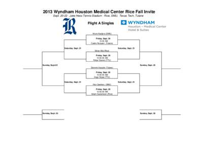 2013 Wyndham Houston Medical Center Rice Fall Invite Sept[removed] · Jake Hess Tennis Stadium · Rice, SMU, Texas Tech, Tulane Flight A Singles Arturs Kazijevs (SMU) Friday, Sept. 20