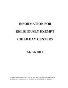 Information for Religiously Exempt child Day Centers[removed])