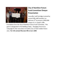 City of Hamilton Future Fund Committee Cheque Presentation