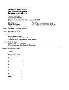 Office of Chief Counsel Internal Revenue Service Memorandum Number: [removed]Release Date: [removed]