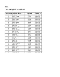 CSL 2014 Payroll Schedule Pay Period Working Period 1 2 3