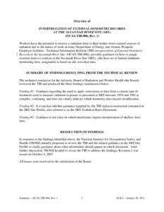 Overview of INTERPRETATION OF EXTERNAL DOSIMETRY RECORDS AT THE SAVANNAH RIVER SITE (SRS) (OCAS-TIB-006, Rev. 1) Workers have the potential to receive a radiation dose to their bodies from external sources of radiation d