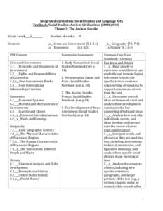 Integrated Curriculum: Social Studies and Language Arts  Textbook: Social Studies: Ancient Civilizations (HMH 2010)  Theme 3: The Ancient Greeks    Grade Level:____6_________           Num