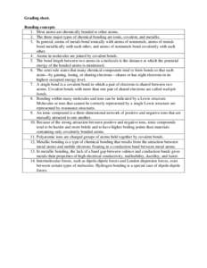   Grading sheet. Bonding concepts 1. Most atoms are chemically bonded to other atoms. 2. The three major types of chemical bonding are ionic, covalent, and metallic. 3. In general, atoms of metals bond ionically with at