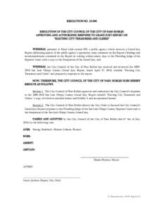 RESOLUTION NO[removed]RESOLUTION OF THE CITY COUNCIL OF THE CITY OF PASO ROBLES APPROVING AND AUTHORIZING RESPONSE TO GRAND JURY REPORT ON ³ELECTING CITY TREASURERS AND CLERKS´