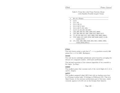 Prime Curios! Table 9. Prime Sets with Prime Pairwise Means (with Smallest Possible Largest Terms) n