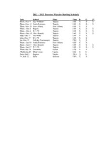 2012 – 2013 Pontotoc Warrior Bowling Schedule Date School Thurs.-Nov 8 East Webster Thurs.-Nov 15 North Pontotoc Thurs.-Nov 29 New Albany