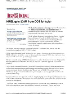 NREL gets $20M from DOE for solar