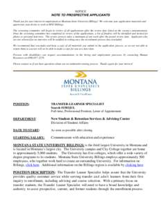 Human resource management / American Association of State Colleges and Universities / Montana State University Billings / Montana State University System / Billings /  Montana / Recruitment / Student affairs / Professor / Yellowstone County /  Montana / Education / Montana